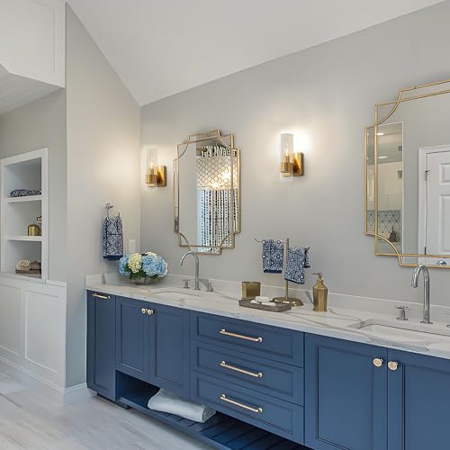 Image of Brass Indoor Wall Sconces Set of Two, Bathroom Vanity Light Fixtures Over Mirror, Glass Wall Lamps for Bedroom Side Vanity Lights for Bathroom Sink Hallway, E12 Base