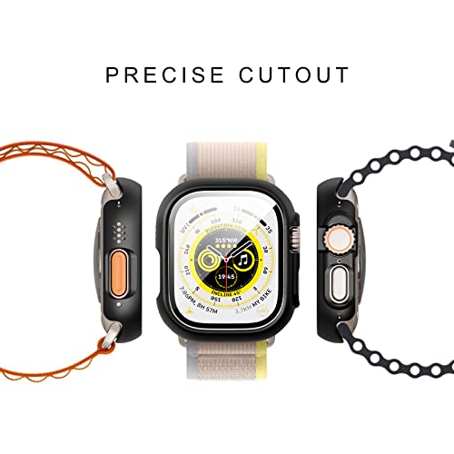 Image of 2 Pack Case with Tempered Glass Screen Protector for Apple Watch Ultra 49mm,JZK Slim Guard Bumper Full Coverage Hard PC Protective Cover Thin Case for iWatch Ultra 49mm Accessories,Black