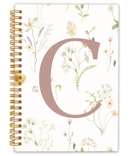 Locomiss Initial Letter C Notebook Journal, Monogrammed Gifts for Women, Journal for Teen Girls, Cute Personalized Floral Journals Notebooks for Women, Hardcover Spiral Notebook 5.5x8.3