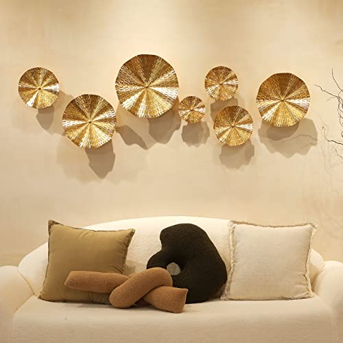 Teipai Gold Metal Wall Decor For Living Room, 7Pcs Gold Wall Art Hanging Sculptures Bedroom Decoration, 3D Metal Leaf Wall Art With 5 Sizes, Large Modern Artwork For Home Office Bathroom Kitchen #TOP1