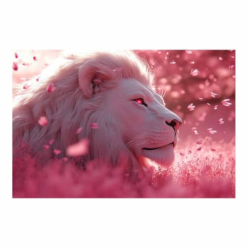 Toile murale lion fleurs roses affiche moderne 70x100cm sans cadre décoration murale chambre