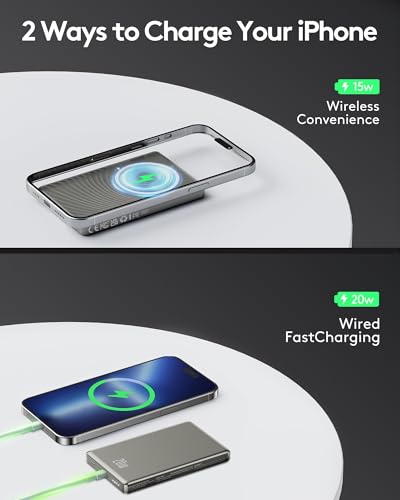 Image of iPhone Powerbank for Magsafe, Ultra Slim 10000 mAh Magnetic Power Bank Wireless, 20 W PD Quick Charge Battery Pack Inductive Charging for iPhone Air /17 /16 /15 /14 /13 /12 Max /Pro /Plus /Mini, Grey