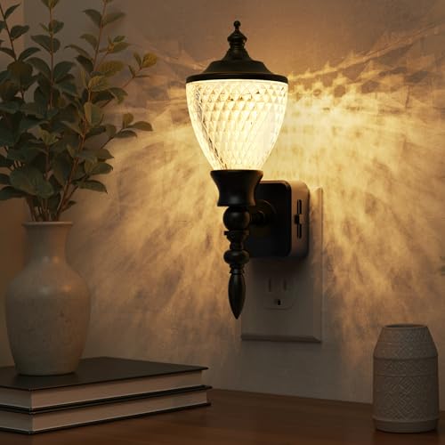 L LOHAS LED Night Lights Plug into Wall,Vintage Night Light with Dusk to Dawn Sensor,3000K Soft Whtie,Brightness Adujstable,Farmhouse Nightlight for Bathroom Hallway