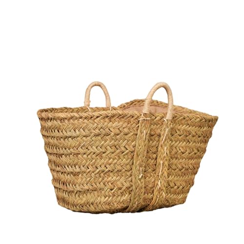 Cestería Aparici – Leñero de Esparto con Asas de Pita Reforzadas y Forro de Arpillera – Tamaño Grande (57x47x29) – Cesto para leña Almacenaje rústico para el hogar 7110F-2