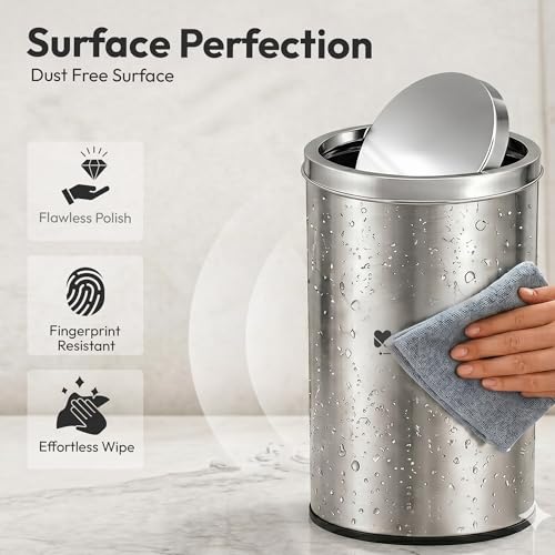 Image of Mumma's LIFE 20L Dustbin for Home | Stainless Steel Swing Dustbin with Lid | Trash Can for Kitchen, Bathroom, Washroom, Bedroom & Office (10x14 Inch)