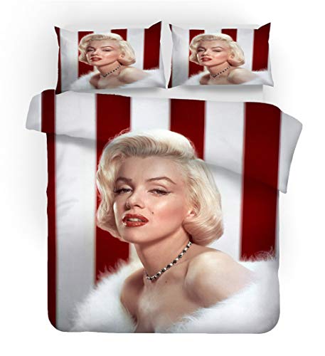 NICHIYO Marilyn Monroe Parure de lit 3 pièces en microfibre avec housse de couette et taie d'oreiller Impression numérique 3D (5, lit simple 135 x 200 cm)