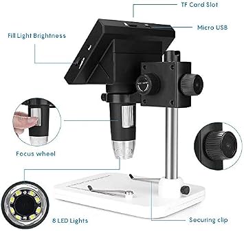 LCD Digital Microscope, Pevor 4.3 inch 500X-1000X Magnification USB Microscope Magnifier with 8 Adjustable LED Light Rechargeable Handled Microscope Camera for Children, Lab, Edu, Naturalist