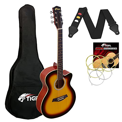 TIGER ACG1-SB34 3/4 Guitare acoustique à cordes en acier pour 9 ans et plus avec sac, sangle, cordes de rechange et… - Les Beatles, Paul McCartney, John Lennon, RIngo Starr, George Harrison TIGER ACG1-SB34 3/4 Guitare acoustique à cordes en acier pour 9 ans et plus avec sac, sangle, cordes de rechange et…