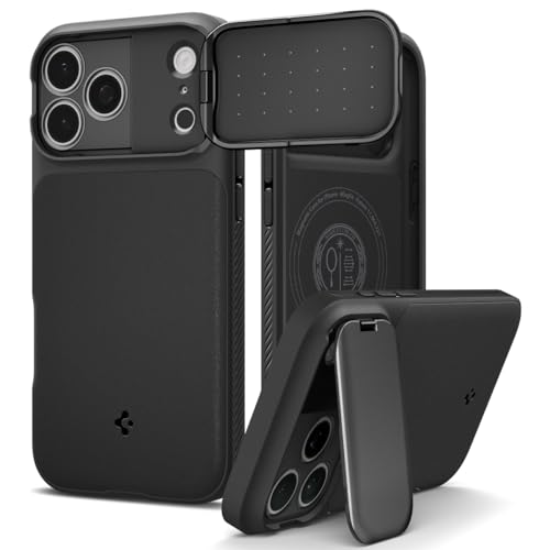 Spigen for iPhone 17 Pro Max Case, Optik Armor MagFit [TPU Covered Camera Control] [Camera Cover/Kickstand] [Compatible with MagSafe] - Black