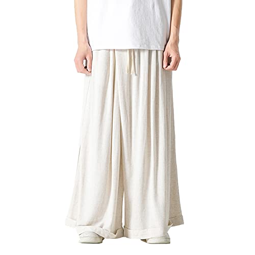 Seidarise Men's Wide Leg Pants Casual Loose Cotton Hippie Yoga Beach Pants Straight Fit Beige