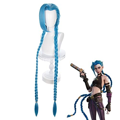 ZGNGLIZ Perruque de Cosplay Jinx Bleu Synthétique Résistante à la Chaleur 54-61 cm