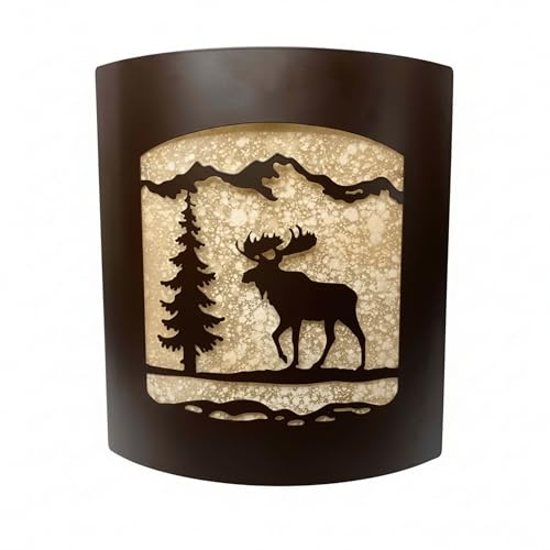 Image of Rustic Moose and Pine Tree Wall Sconce | Lodge Cabin Decor, Woodland Nature Design, Light Fixture