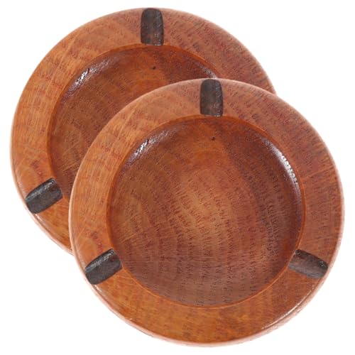 BEBEMOKO Wooden Ashtray Set 2pcs 10x3.5cm round Wood Ash Tray