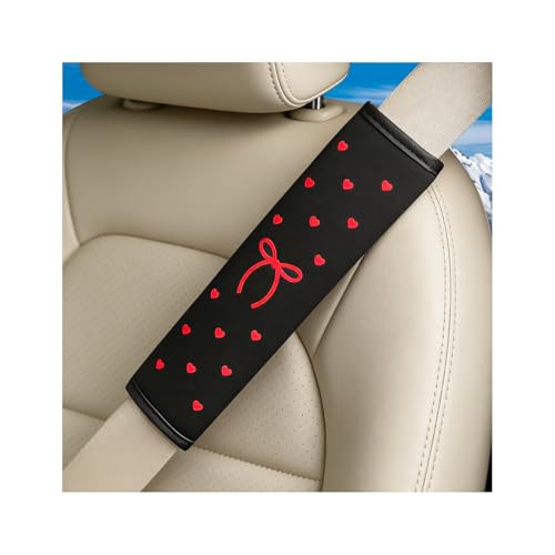 HAMOJUF 2PCS Bow Heart Car Seat Belt Covers, Soft Comfortable Vehicle Shoulder Neck Seat Shoulder Strap Cushion Pads, Auto Interior Harness Cover Pad, Universal for SUV Automobile Truck (Red)