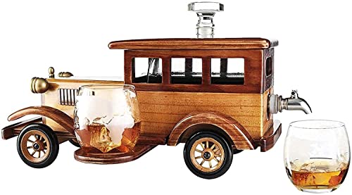 Yjalbb Old Fashioned Car Whiskey Decanter Set, With 2-10Oz Whiskey Tumbler Old Fashion Glasses, Old Fashioned Vintage Car, 750Ml Decanter Spigot-Default #TOP4