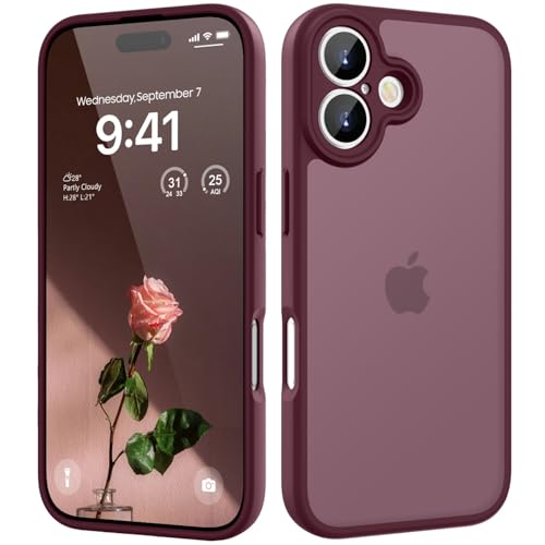 KPPIT for iPhone 16 Plus case Shockproof Military Grade Drop Protection Frosted Translucent for iPhone 16 Plus case Phone case-Wine Red