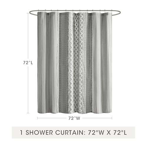 Image of INK+IVY Imani Tufted Chenille 100% Cotton Shower Curtains Machine Washable, Modern Home Bathroom Decor Bathtub Privacy Screen, 72 inch x 72 inch, Grey
