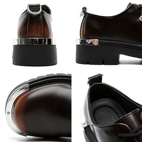 Men's Leather Metal-Plate Platform Oxfords Classic Wide Round Toe Lace Up Comfort Chunky Heel Lug Sole Anti-Slip Heighten Derby Shoes2