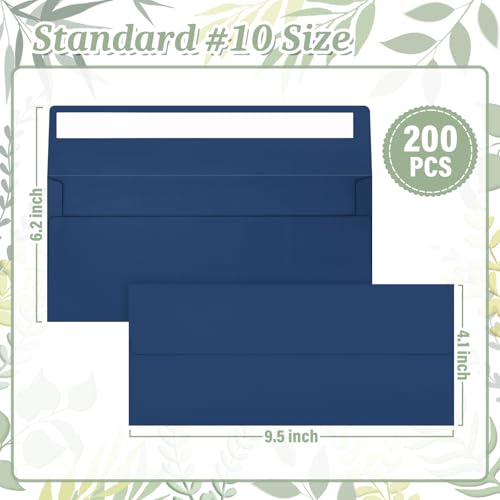 Image of Mulbozy 200Pcs #10 Navy Blue Envelopes Letter Size Windowless Self Seal