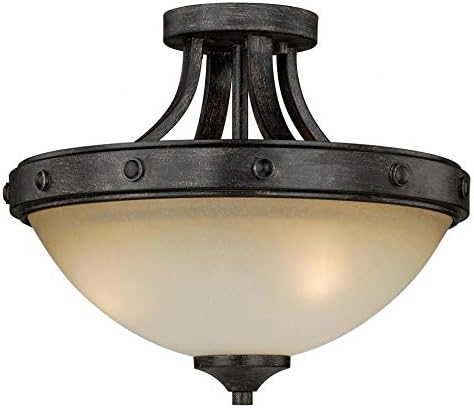 Black Walnut Halifax 2 Light Semi-Flush Indoor Ceiling Fixture with Frosted Glass Shade - 14.5 Inches Wide