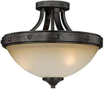 Black Walnut Halifax 2 Light Semi-Flush Indoor Ceiling Fixture with Frosted Glass Shade - 14.5 Inches Wide