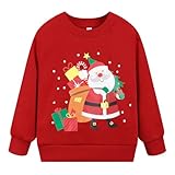 Popshion Toddler Boys Christmas Outfit Crewneck Fleece Sweatshirt Santa Print Winter Warm Xmas Red Sweater 6T