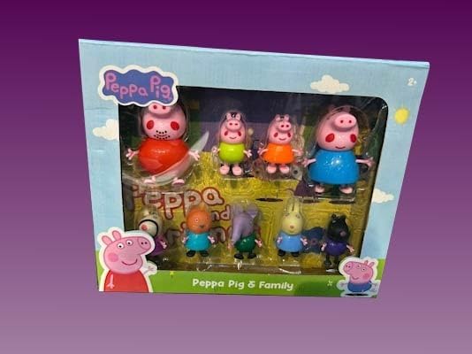 Image of Peppa Pig Figure Set of 9 Pieces | Pretend Play Toy Set with Peppa, George, Mummy Pig, Daddy Pig & Friends | Poseable Family & Friends Action Figures for Kids, Boys & Girls |