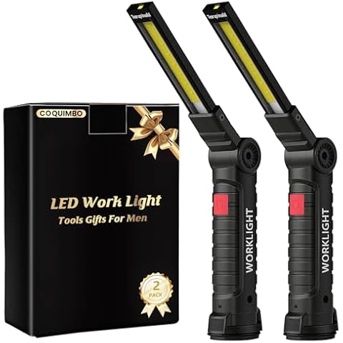 Coquimbo Mens Valentines Day Tool Gifts for Him Husband Dad, Rechargeable LED Work Light Grill Light with Magnetic Base 5 Modes 360° Rotate Mechanic Light Mens Dad Birthday Gifts (2 Pack Black) Cover