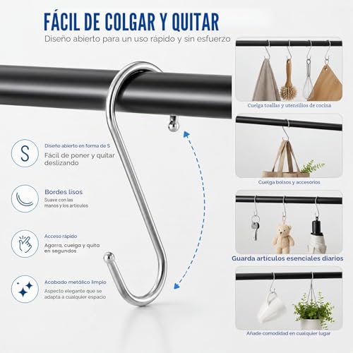 Miniatura 5 de Jmiatry 100 Piezas Ganchos En S 9cm, Ganchos Para Colgar, Ganchos Para Cocina, Salón, Baño, Jardín, Armario