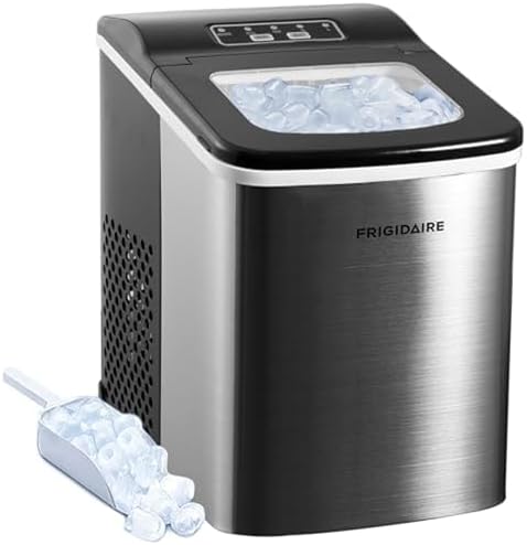 Frigidaire Compact Countertop Ice Maker, Makes 26 Lbs. of Bullet Shaped Ice Cubes Per Day, Silver Stainless