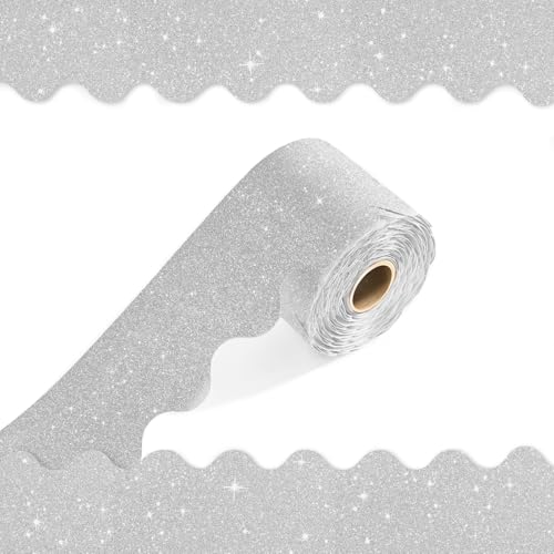 70Feet Shine Scalloped Bulletin Board Border - Decorative Trim Poster Borders for School Classroom Decoration Strips (Silver)