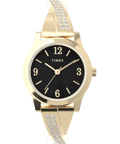 Timex Women's Main Street 25 mm Watch - Gold-Tone Stainless Steel Expansion Band with Black Dial and Gold-Tone Case TW2Y39200