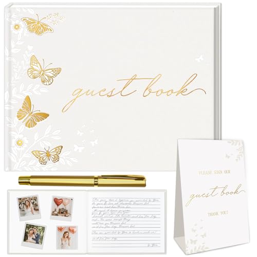 Livre d'or de mariage avec papillons et stylos pour table de réception de fête prénatale