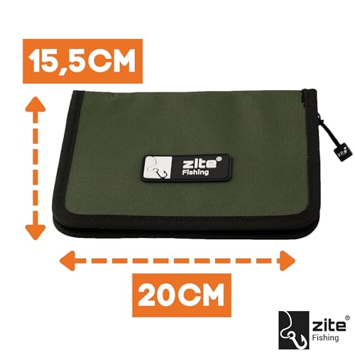 Zite Fishing Angelschein-Tasche - Dokumenten-Tasche & Angelpapiere Hülle 15x20cm - Fischereischein Mäppchen fürs Angeln & Angelkarten - 2 Fächer Etui + Stifthalter