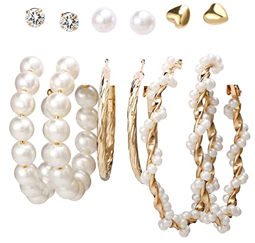 Image of ANNACREATIONS Stylish combo of pearl stud hoop earrings set for Women Girls