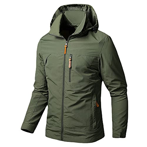 wasserdichte Sportjacke für Herren mit Kapuze Softshell-Regenmantel Wasserabweisender Berg Windjacke mit Mehreren Taschen zum Radfahren Wandern Camping (XL,Grün) Cover
