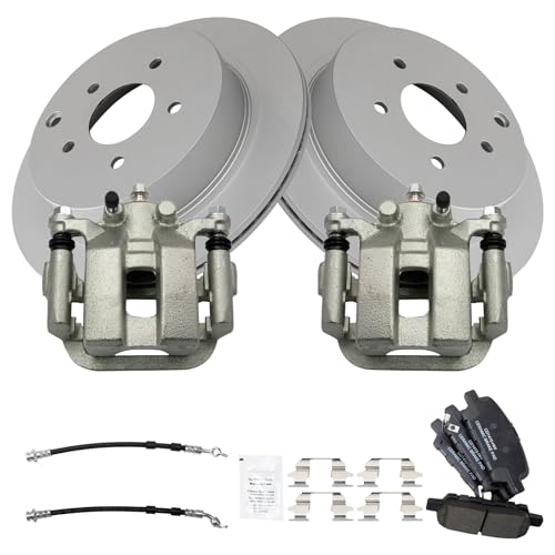 Image of TRQ Rear Brake Pad & Rotor Kit Ceramic Premium G-Coated Compatible with 2003-2007 Nissan Murano