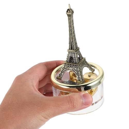 Caja de música de metal coleccionable estilo Torre Eiffel vintage de cuerda 8