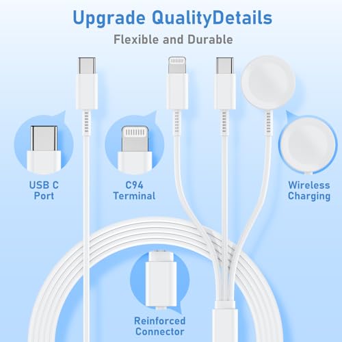 Image of for Apple Watch Charger Fast Charging,3 in 1 Multi Charger Cable USB C Cable,iWatch Charger Cord 3.3FT for iWatch Ultra3 /2 /SE 3 /2 Series 11 /10 /9 /8 /7 /6 /5 /4,for iPhone17 15 16 Pro Max /14 /13 /12 /11