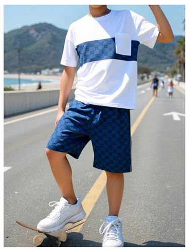 Image of COZYEASE Boys' 2 Piece Outfits Summer Shorts Sleeve Graphic T Shirts and Shorts Sets Vacation Beach Clothes