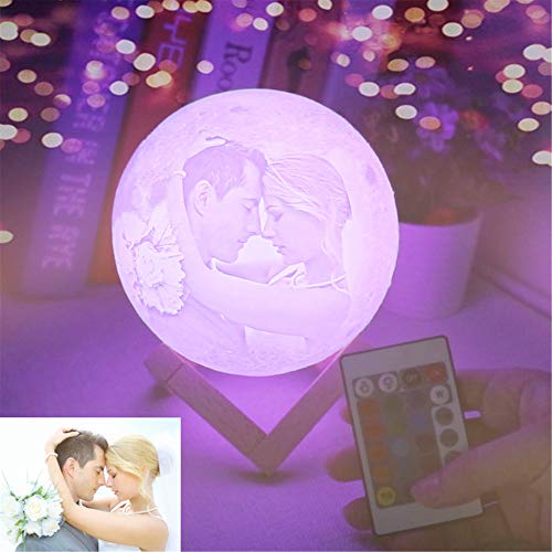 Shiny Alice 16 Colors Personalized Photo Night Light Customized 3D Printing Usb Charging Moon Lamp Moon Light Night Light For Kids Gift For Women Christmas Gift(White 7.1Inch/18Cm) #TOP3