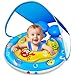 Baby Swim Float with UPF50+ Removable Canopy​, Add Tail Airbag, Extra-Wide & Adjustable Safety Seat, Baby Pool Float for 6-36 Months Toddler Float with Bell Sound, Sun Protection (Infant Water Safety)