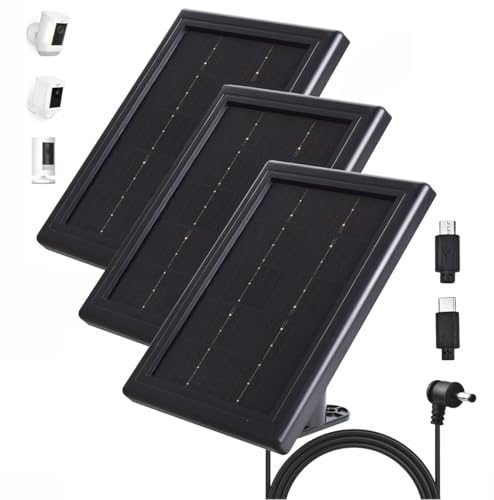 Ring Cameras Solar Panel Charger, 5V Solar Charger, Compatible with Ring Spotlight Cam/Ring Stick Up Cam and Outdoor Wireless Security Camera/Doorbell Batteries, 16.4ft Cable(3 Pack, Black)