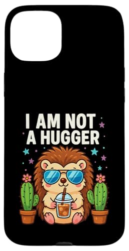 I Am Not a Hugger 面白い ハリネズミ サボテン コーヒー ユーモア 皮肉 スマホケース iPhone 15 Plus 用