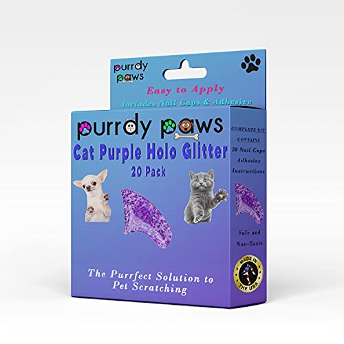 Purrdy Paws Soft Nail Caps for Cat Claws Purple Holographic Glitter Medium