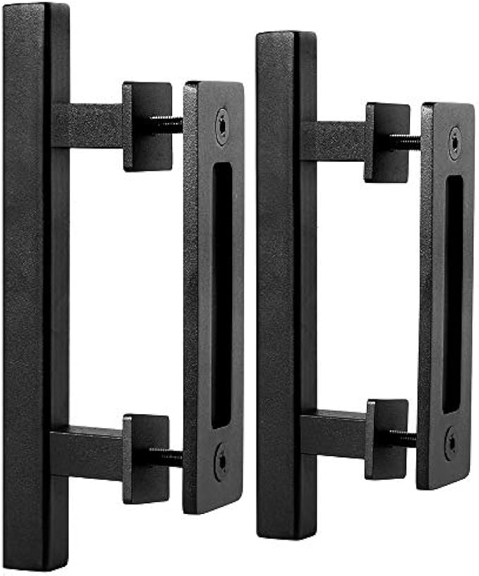 EaseLife 2 Pack 10" Sliding Barn Door Pull Handle with Flush Hardware,Double Sided,Heavy Duty,Rustic,Matte Black Powder Coated,Easy Install,Square