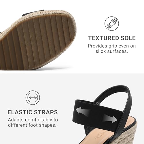 DREAM PAIRS DREAM PAIRS Womens Open Toe Espadrilles Dressy Platform Sandals Slip on Elastic Ankle Strap Wedges Sandals SDPW222W Black Size 8.5