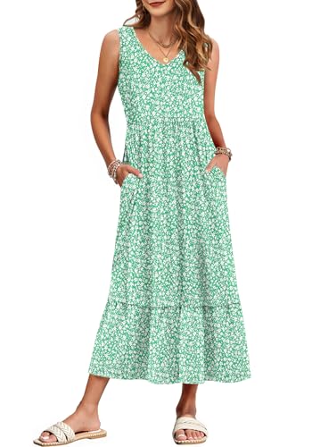 Robe longue sans manches d'été femme col en V avec poches