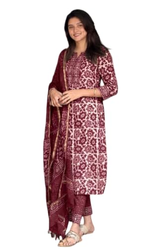 Image of KLOSIA Women's Printed Straight Kurta and Pant with Dupatta Set