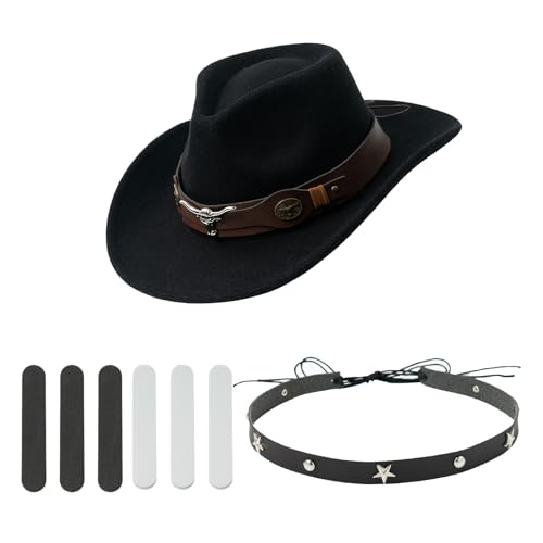 QDCZDQ Set of Men's and Women's Cowboy Hats Classic Felt Wide Brim Clothing Cowgirl hat Rolled Edge Cowboy hat